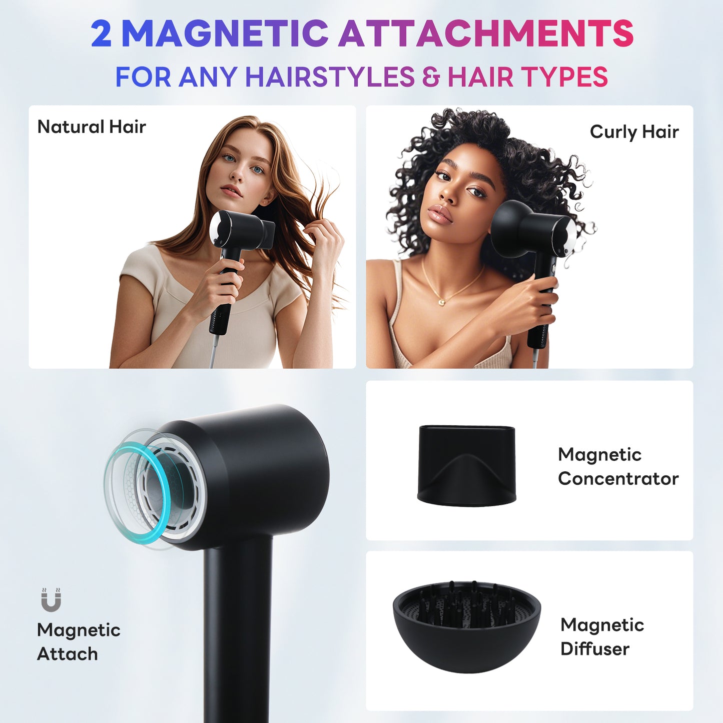 Ionic Hair Dryer 2025, Compact Salon Pro, Curl-Shaping Diffuser, Safe for Curly Hair, Fast Drying with 110K RPM Low Noise Motor
