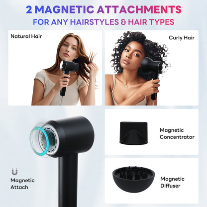 Ionic Hair Dryer 2025, Compact Salon Pro, Curl-Shaping Diffuser, Safe for Curly Hair, Fast Drying with 110K RPM Low Noise Motor