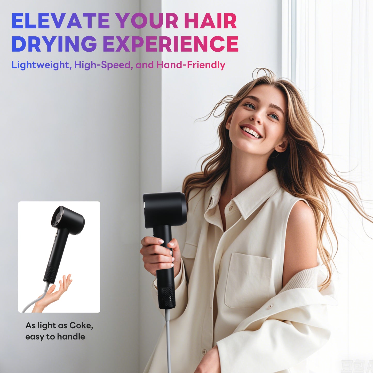 Ionic Hair Dryer 2025, Compact Salon Pro, Curl-Shaping Diffuser, Safe for Curly Hair, Fast Drying with 110K RPM Low Noise Motor