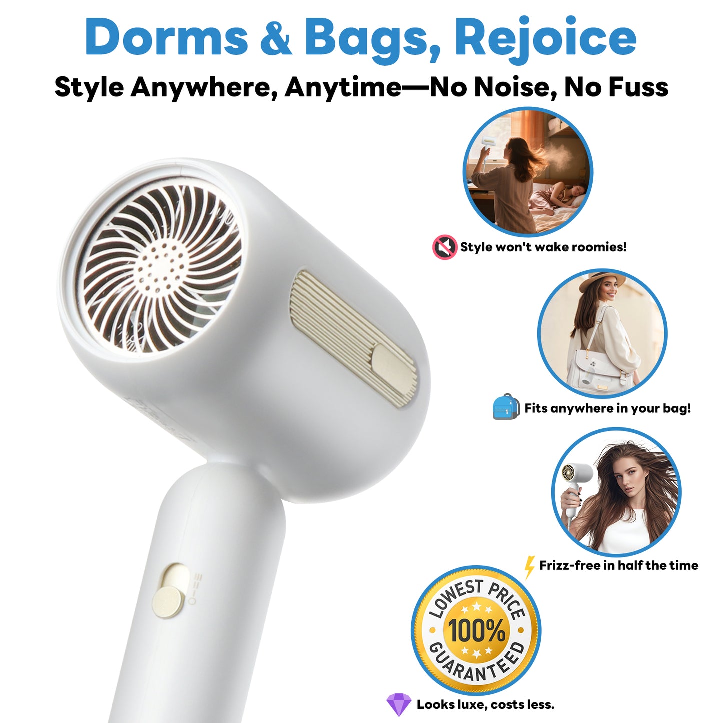 Professional Quiet Hair Dryer for Travel • Ionic Care